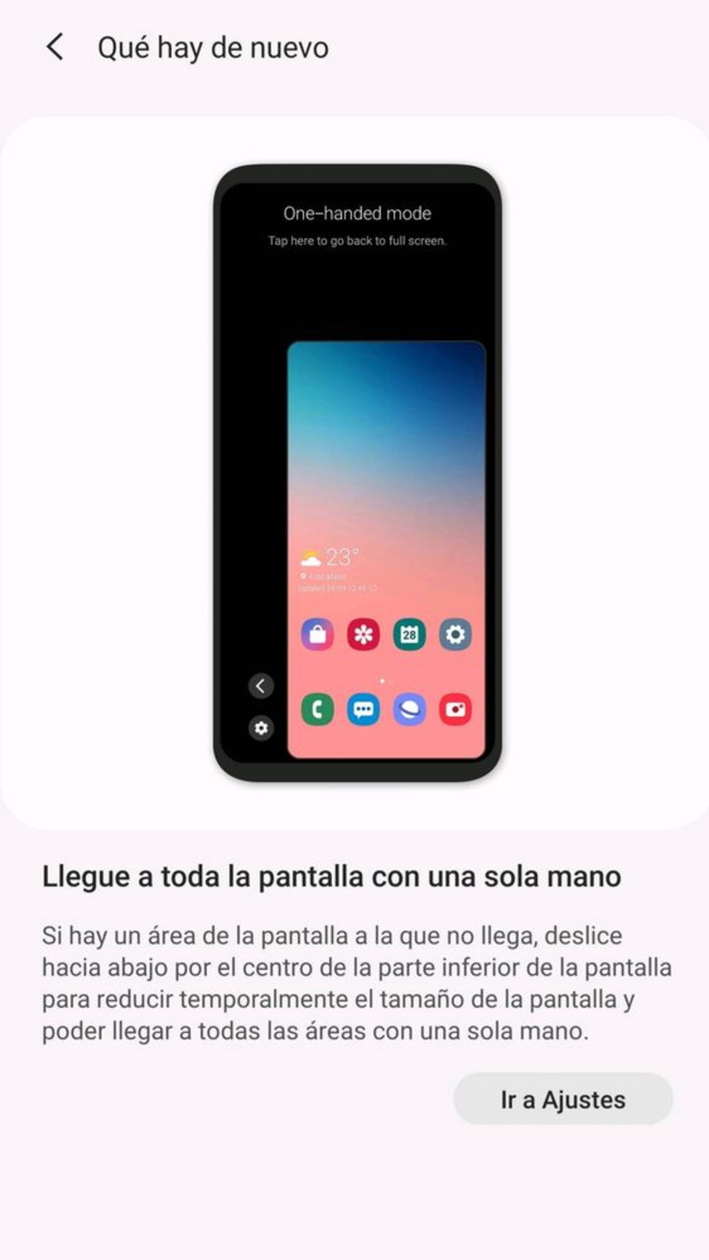 Instrucciones del modo de una sola mano Samsung