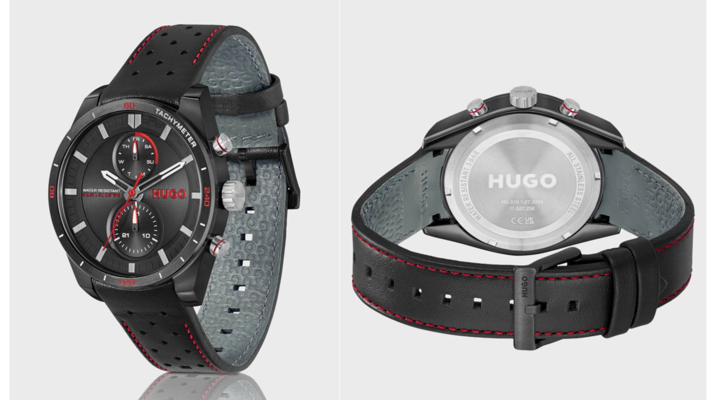 Este reloj HUGO BOSS, inspirado en las carreras, con correa de piel y costuras rojas, tiene un muy buen descuento