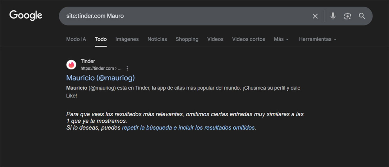 Buscar perfiles de Tinder en Google