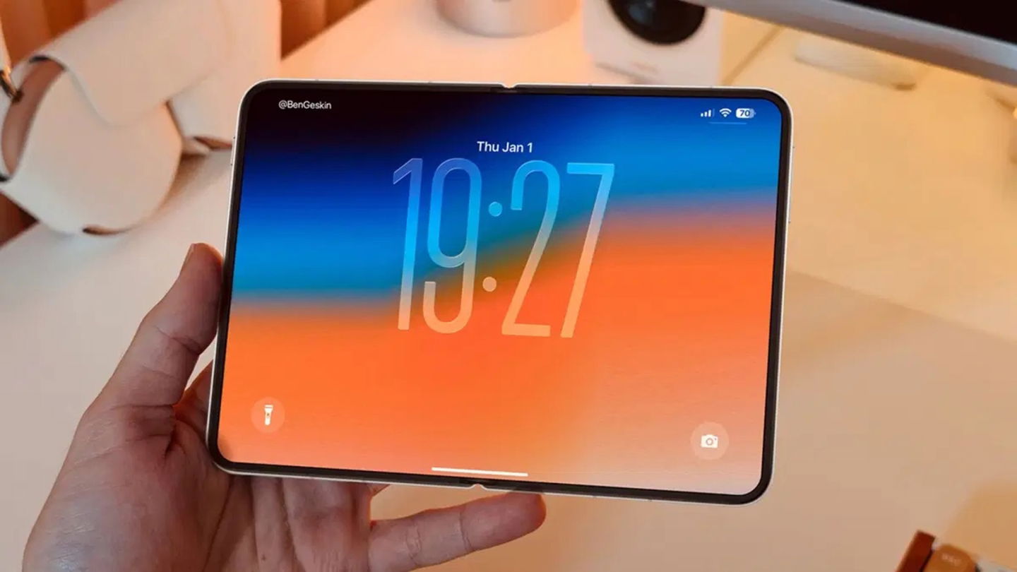 Concepto de la pantalla del iPhone plegable