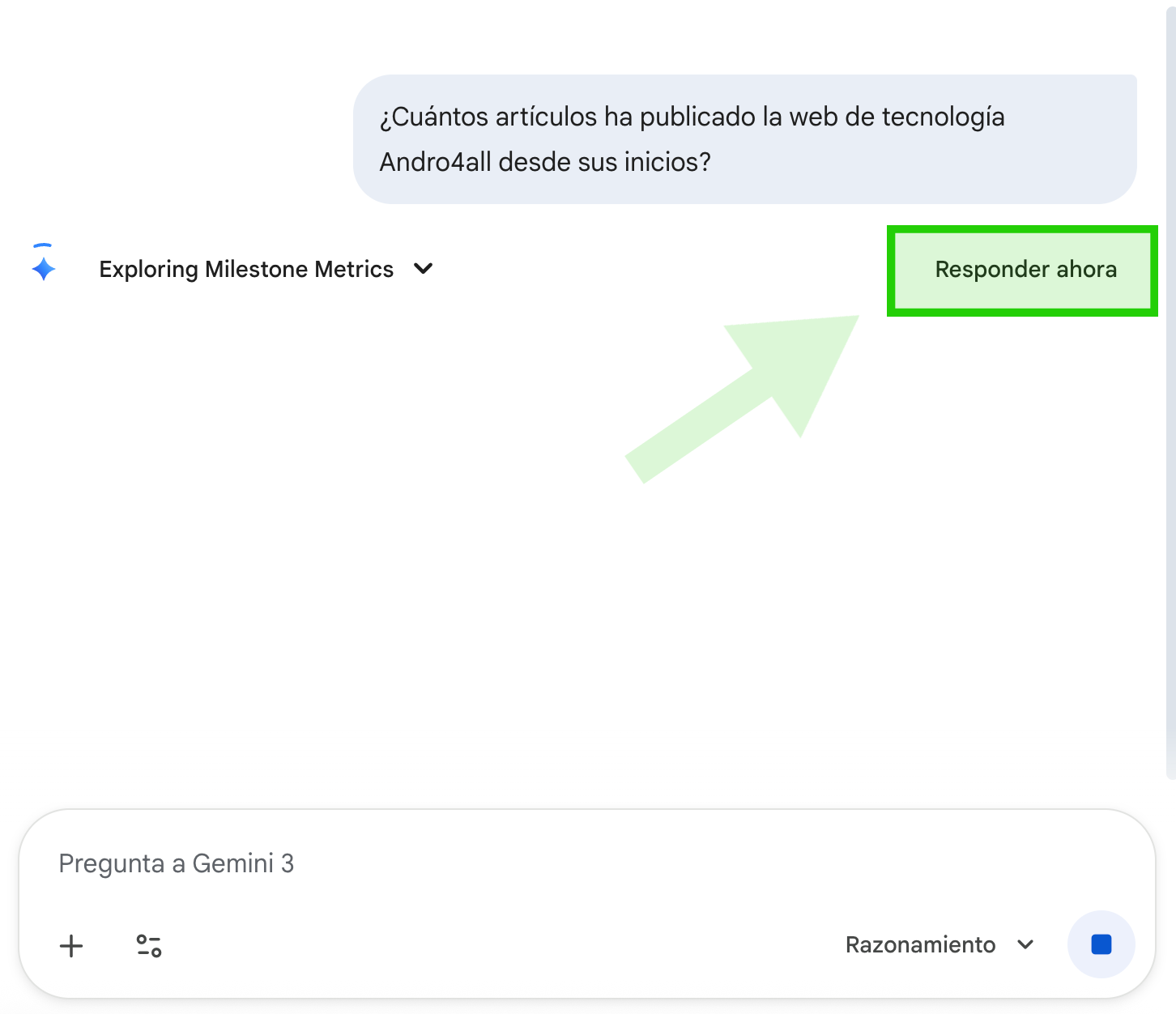 El botón "Responder ahora" de Gemini