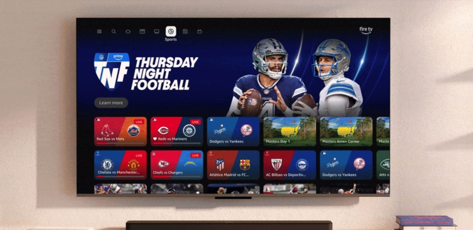 Pantalla de Fire TV en la sección Deportes