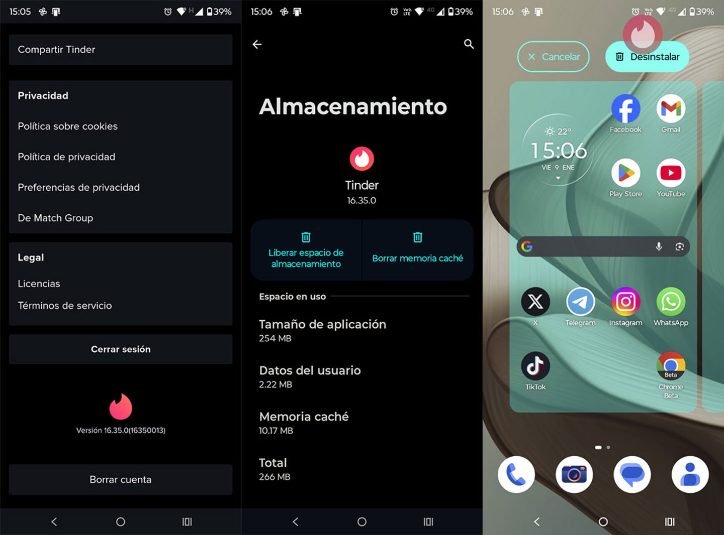 Instalar Tinder de cero para quitar Shadowban