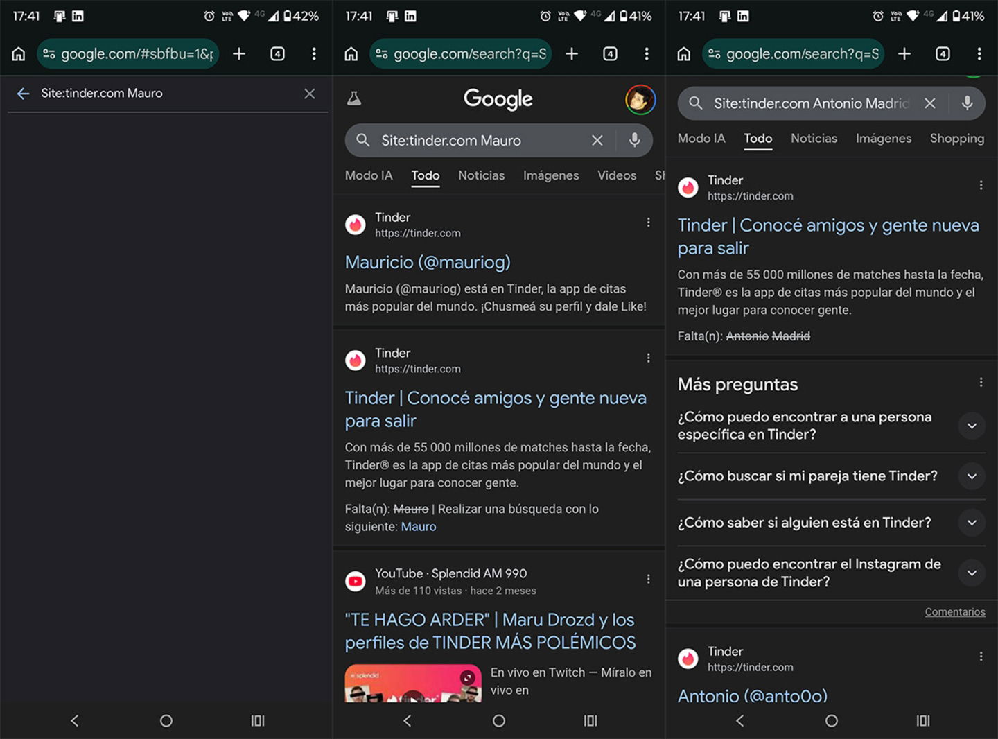 Buscar perfiles de Tinder en Google