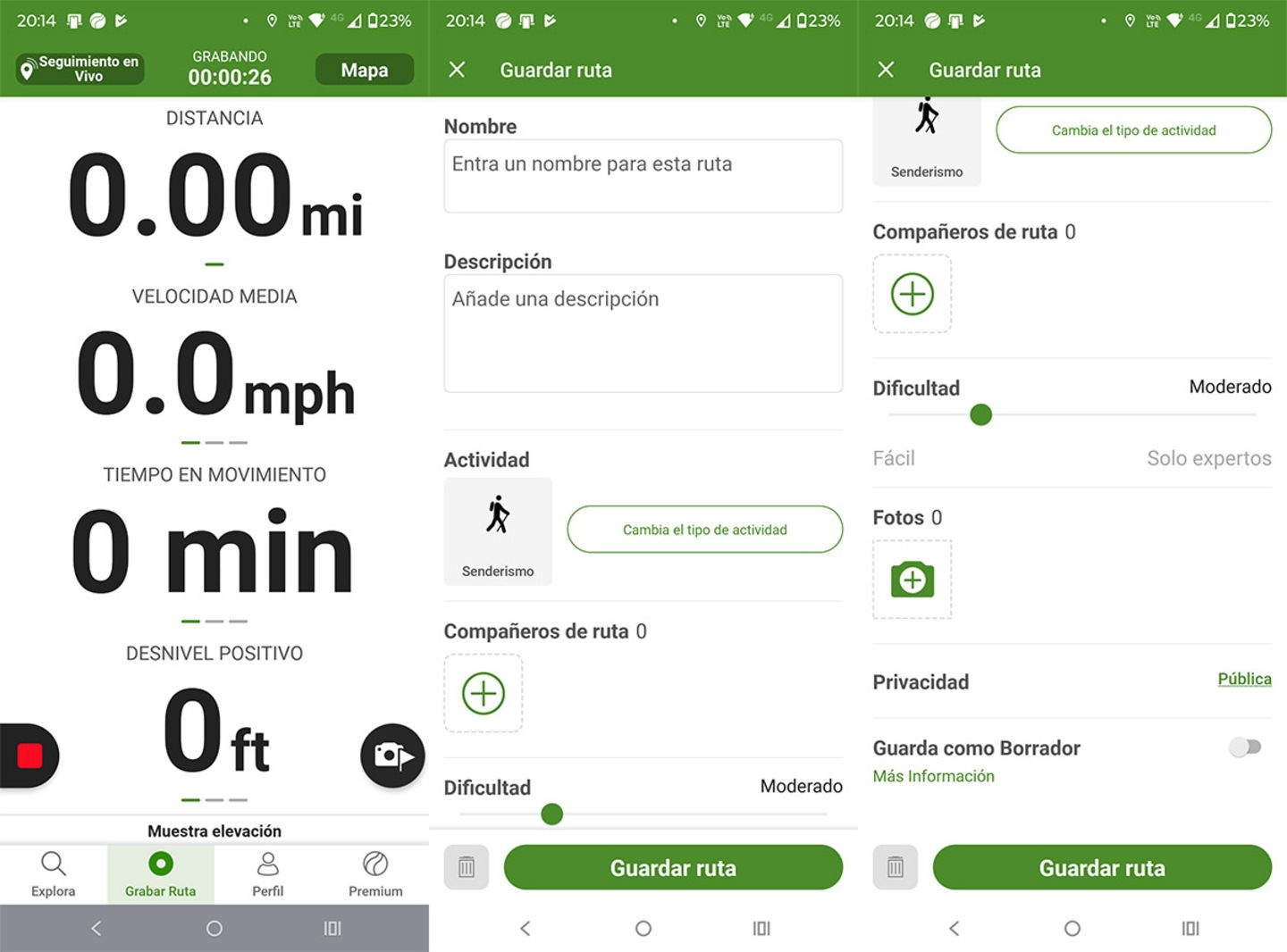 Guardar ruta grabada para compartirla en Wikiloc