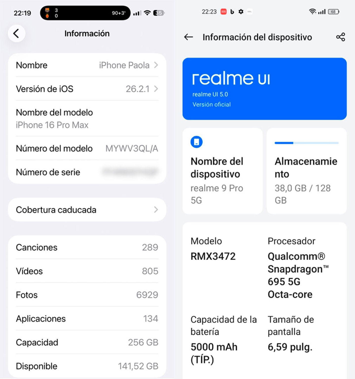 Información de dispositivo en iPhone y Android