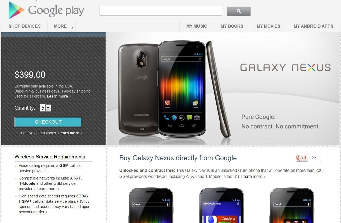 Página de compra del Galaxy Nexus en Google Play Market