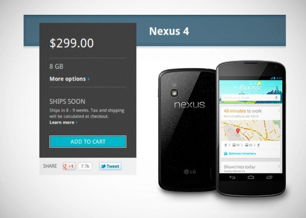 Reanudación de envíos del Google Nexus 4