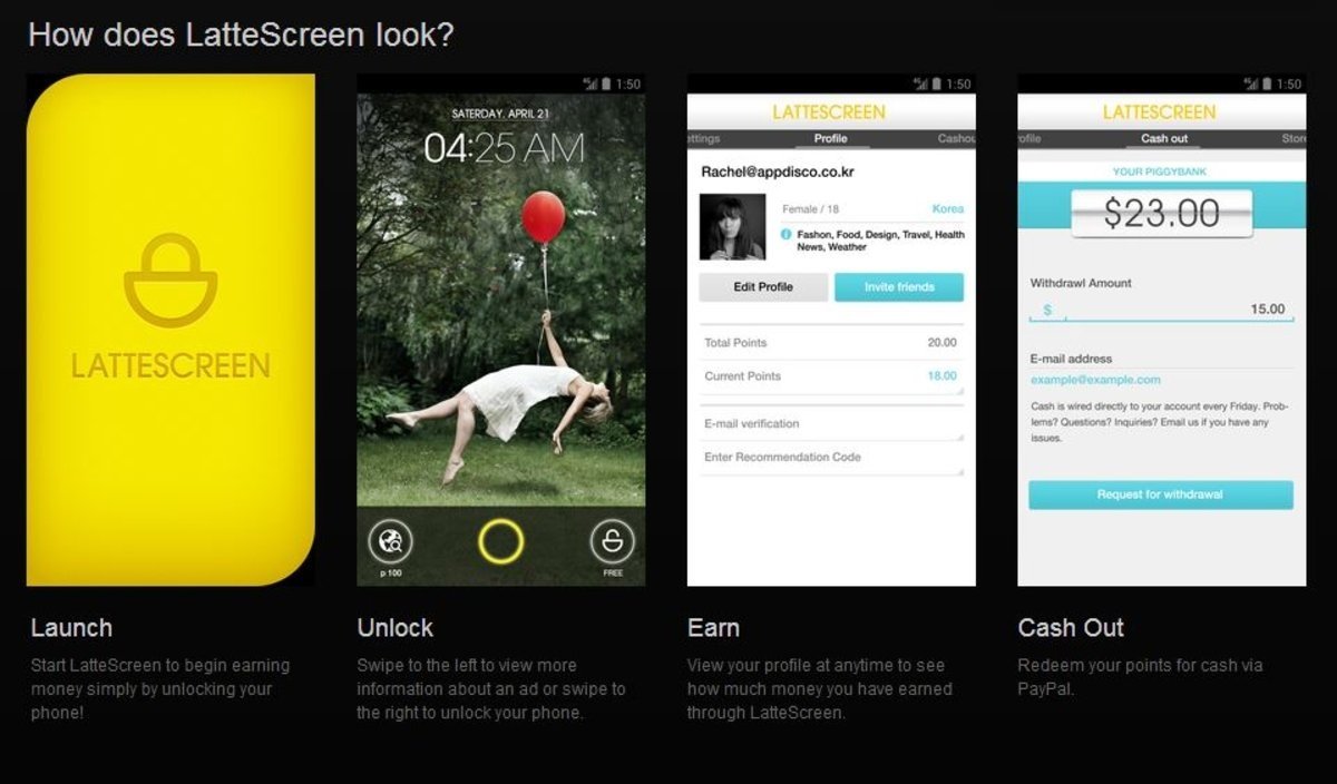 Imágenes de muestra sobre el funcionamiento de la aplicación LatteScreen