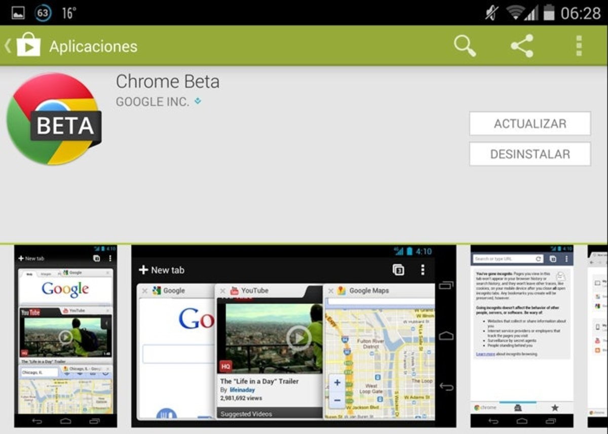 Google Chrome Beta se renueva en Google Play Store