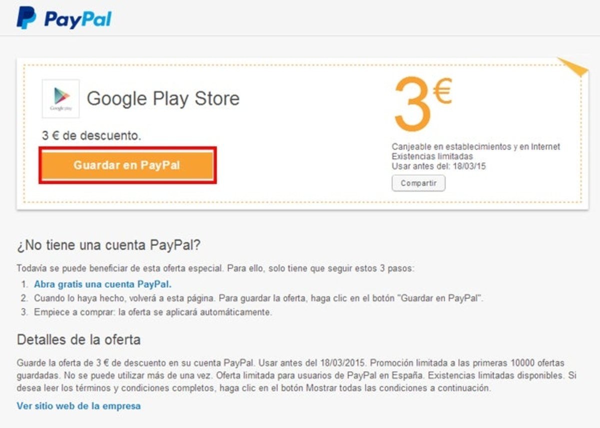 Paypal Google Play 3 euros