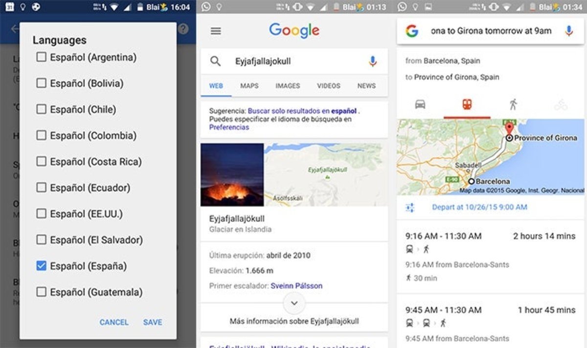 Google Now Info y dialectos