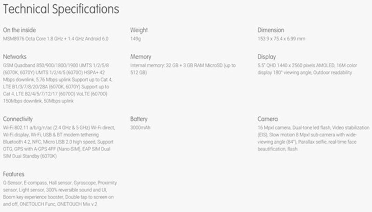 Alcatel anuncia y filtra sin querer las especificaciones del One Touch Idol 4 y el 4S