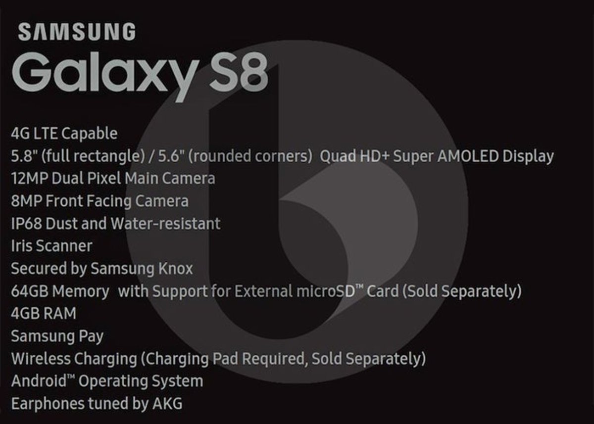 Caracteristicas Samsung Galaxy S8 filtradas