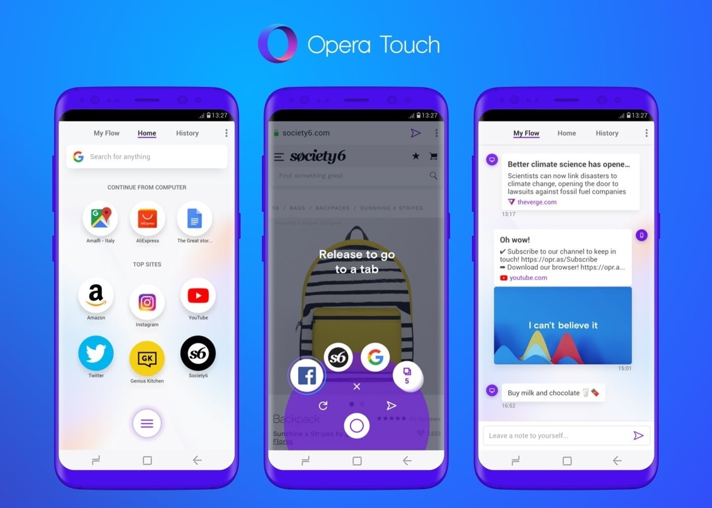 El nuevo navegador Opera Touch para Android está pensado para que lo uses con una mano