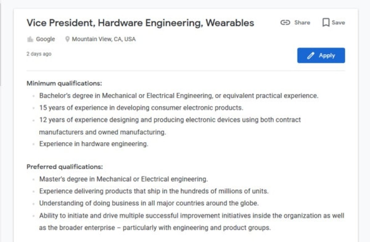 Google oferta trabajo wearables