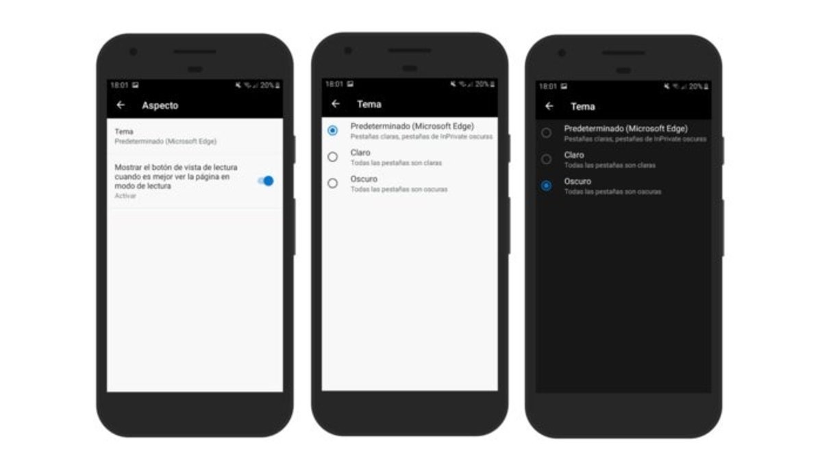 Activar tema oscuro en Microsoft Edge para Android
