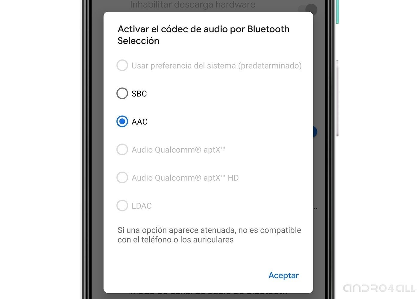 Elegir codec de audio en Android 11