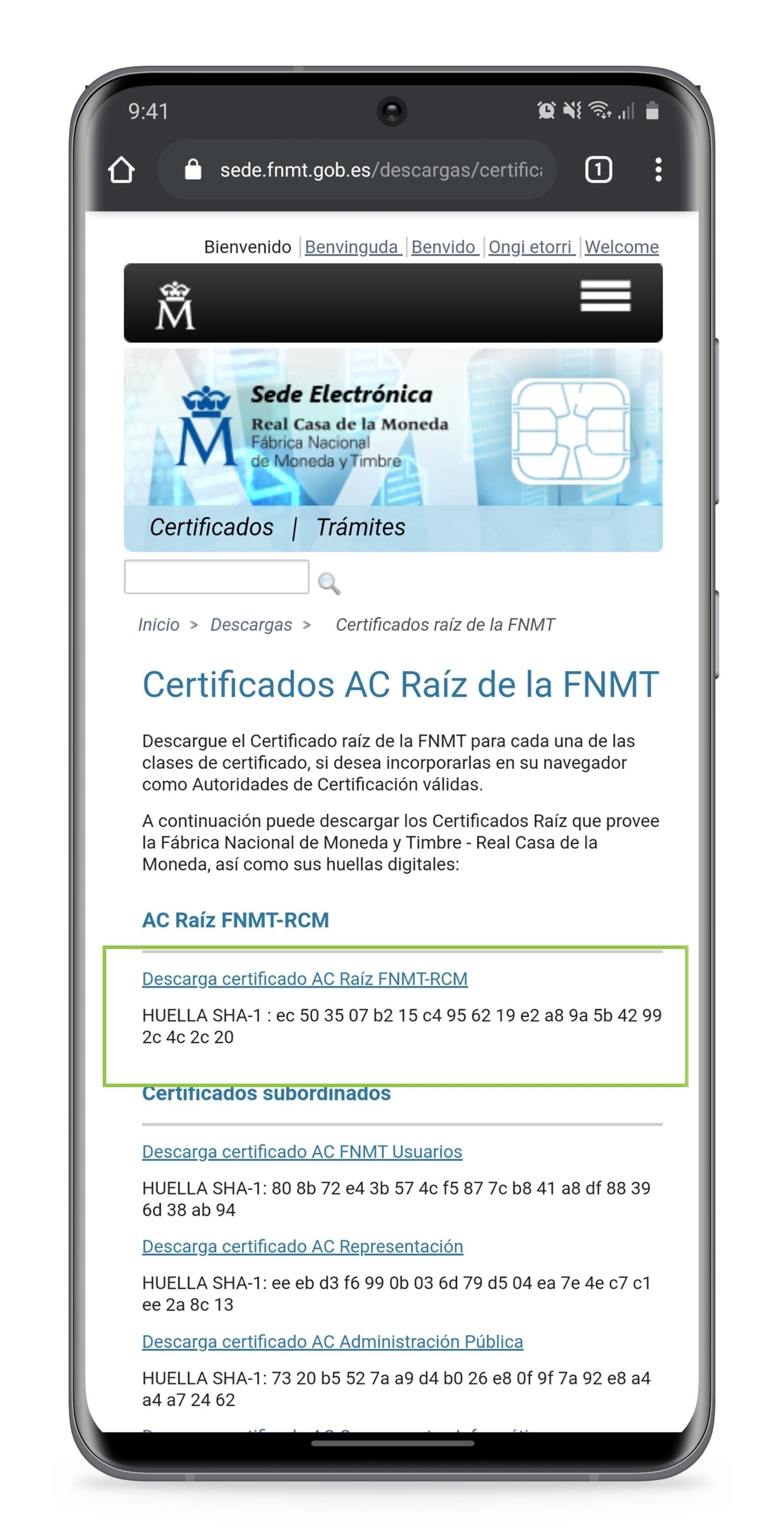 Cómo instalar un certificado digital de la FNMT en móvil u ordenador