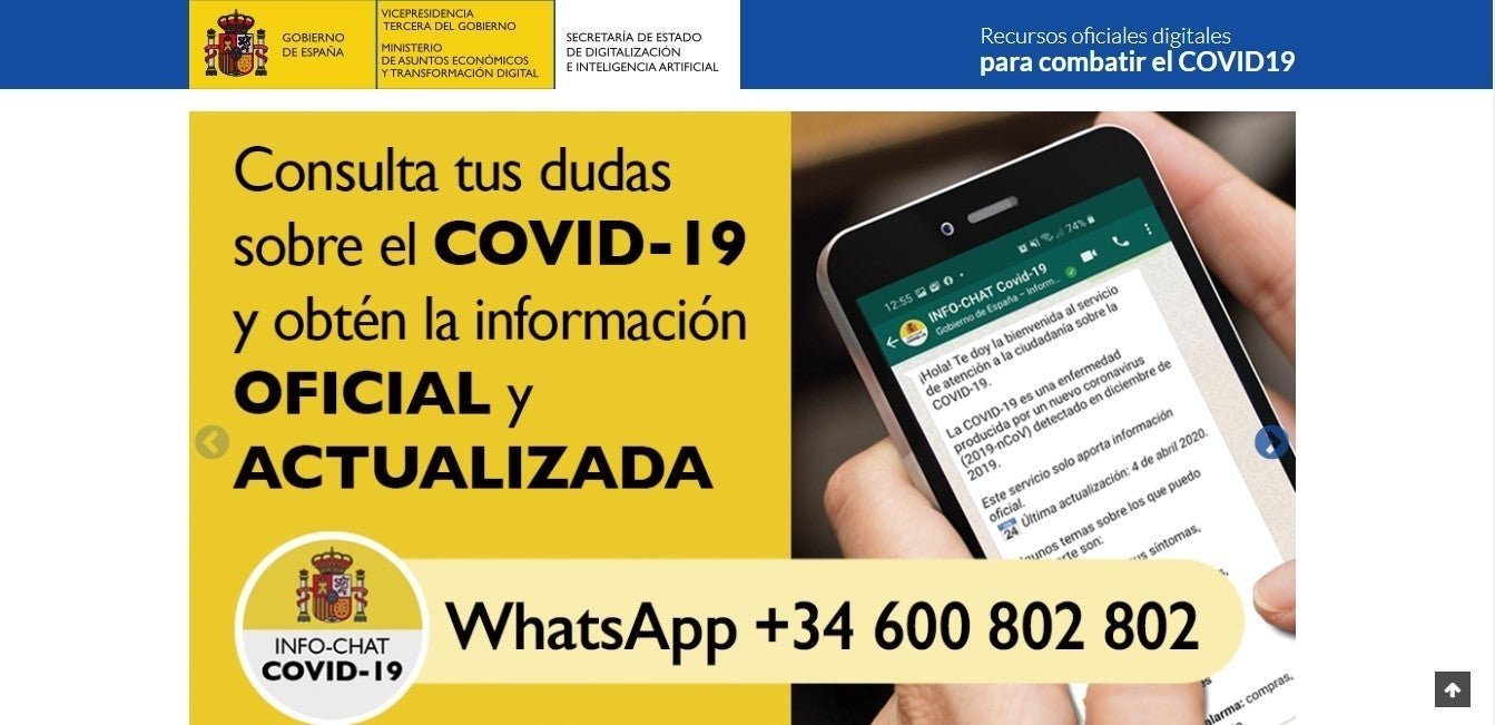 página web del gobierno español acerca del coronavirus