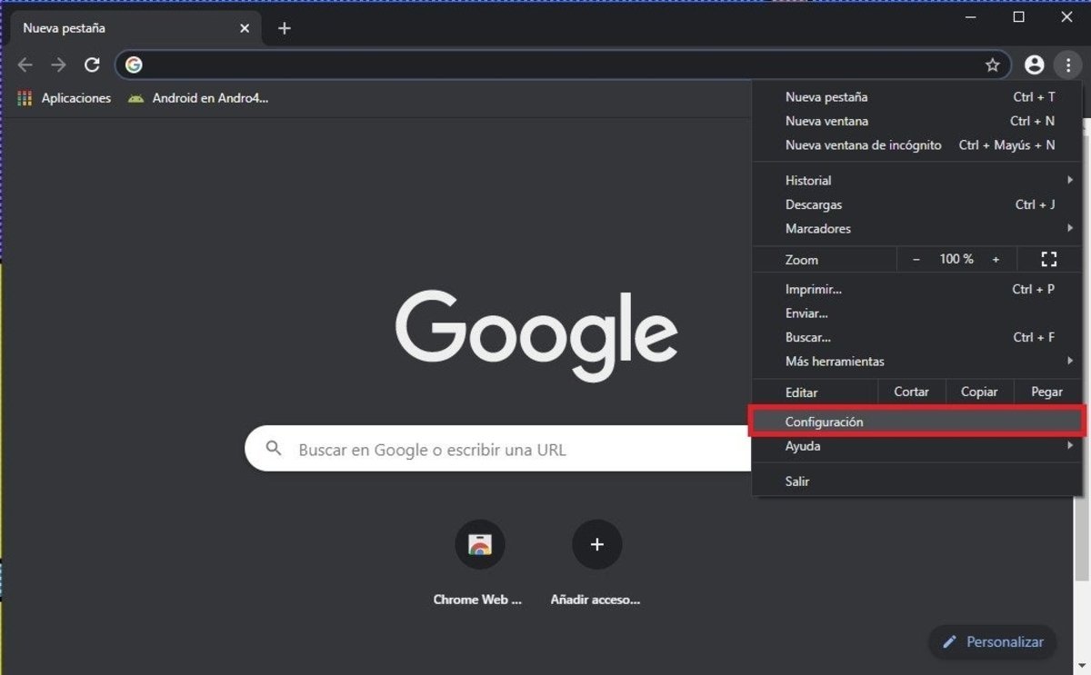 Abrir configuración Google Chrome