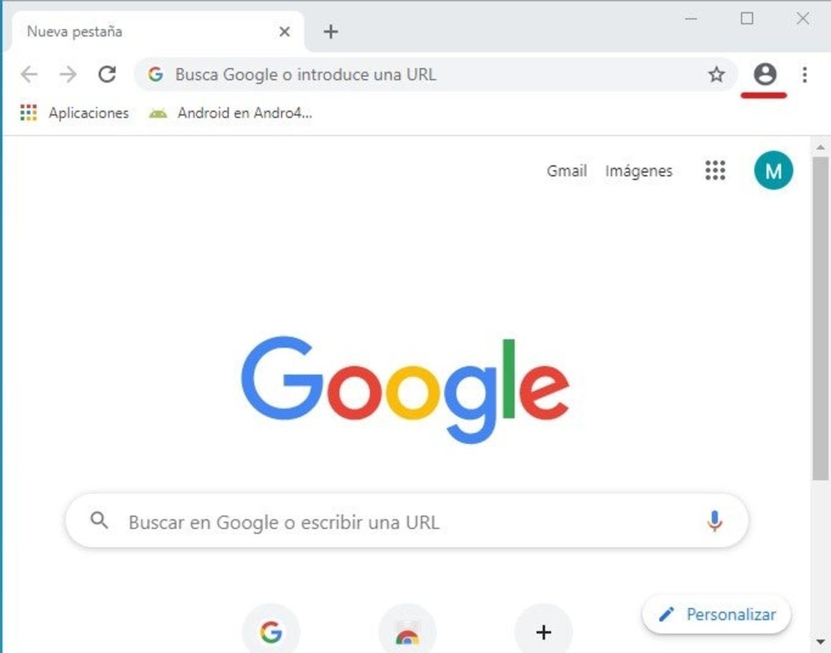 Menú de usuario en Google Chrome