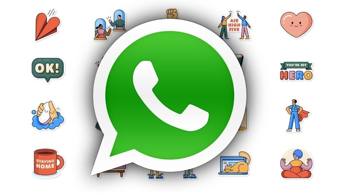 Stickers de WhatsApp junto al logo de WhatsApp
