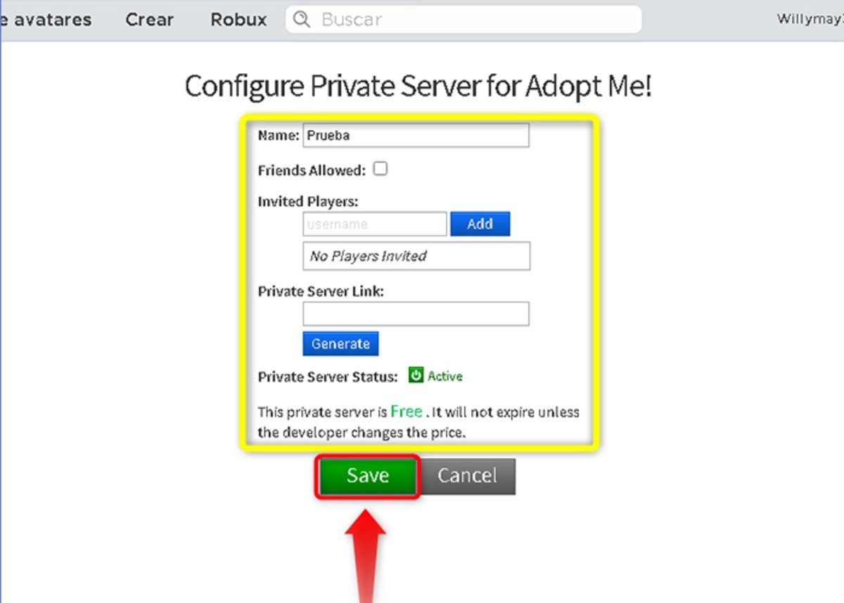 Guarda los cambios aplicados al servidor privado