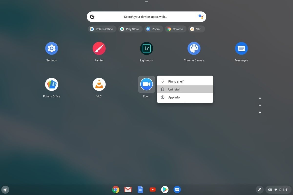 Delete Chromebook apps from the drawer