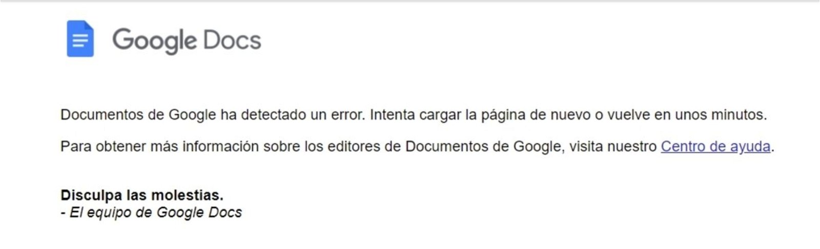 Error in Google Docs