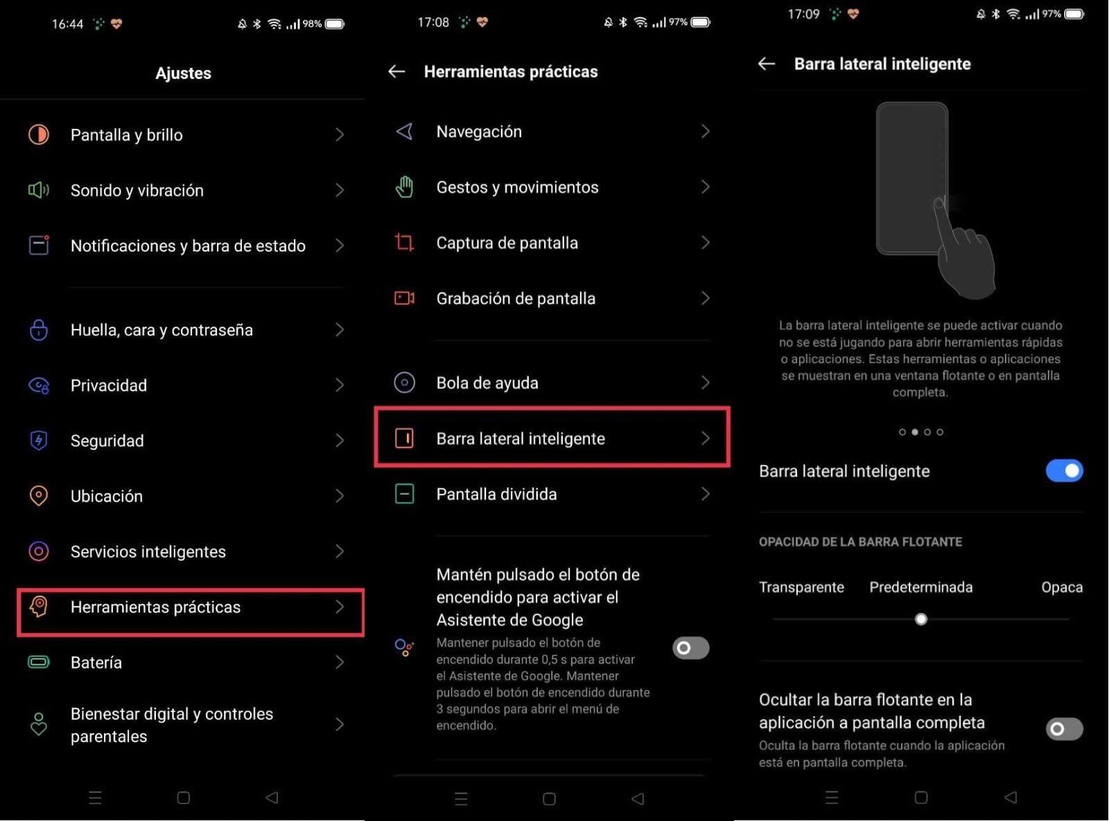Steps to follow to activate the smart sidebar in realme UI