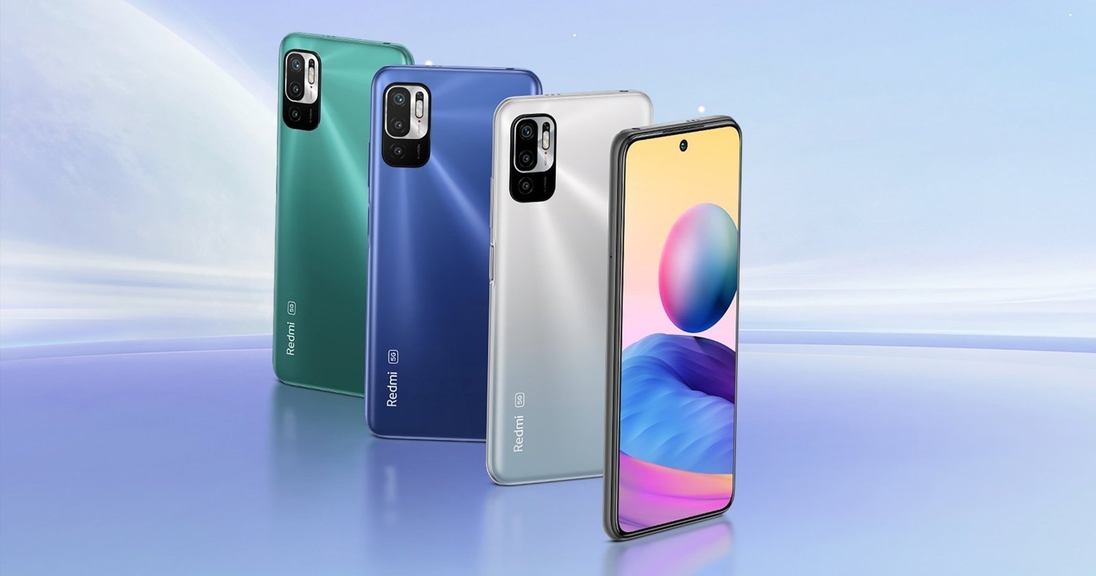 The Xiaomi Redmi Note 10 5G in various colors