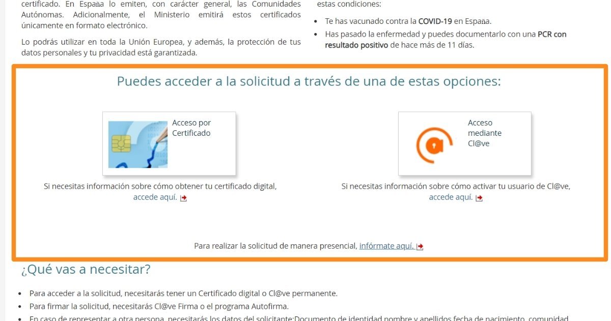Solicitud Certificado COVID Digital online