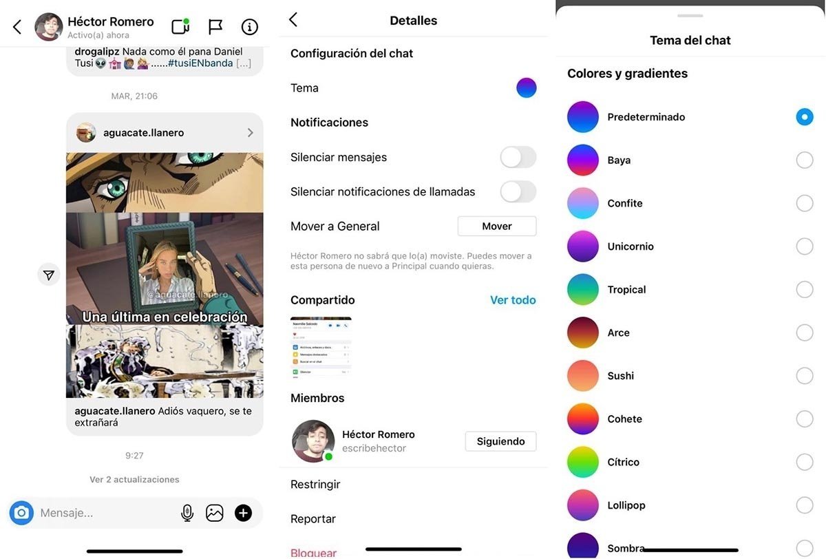 cambiar color chat instagram