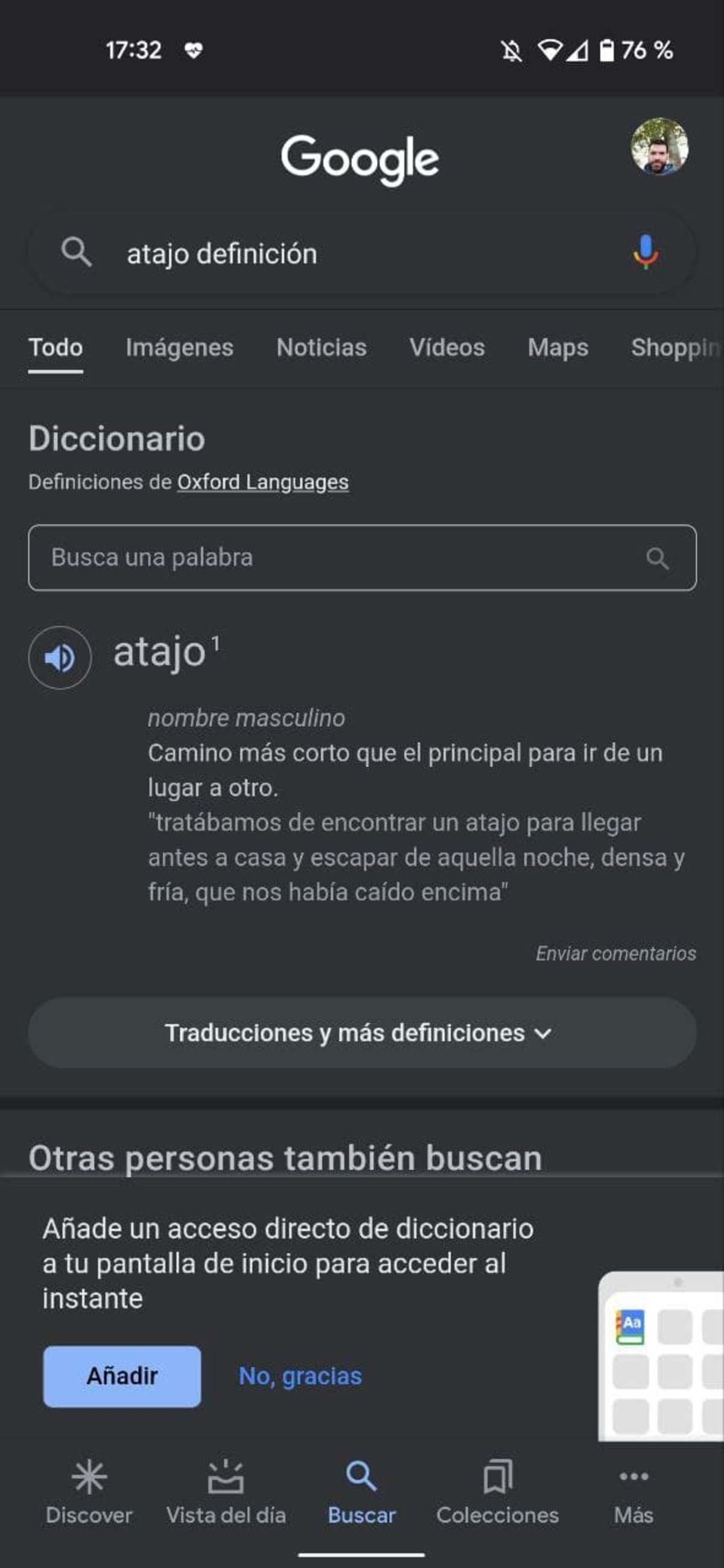 Atajos Google app Diccionario